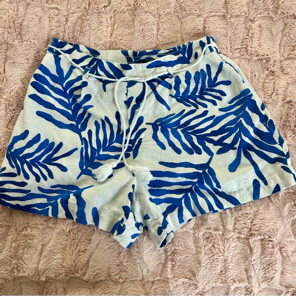 Blue and White Tropical Print Shorts